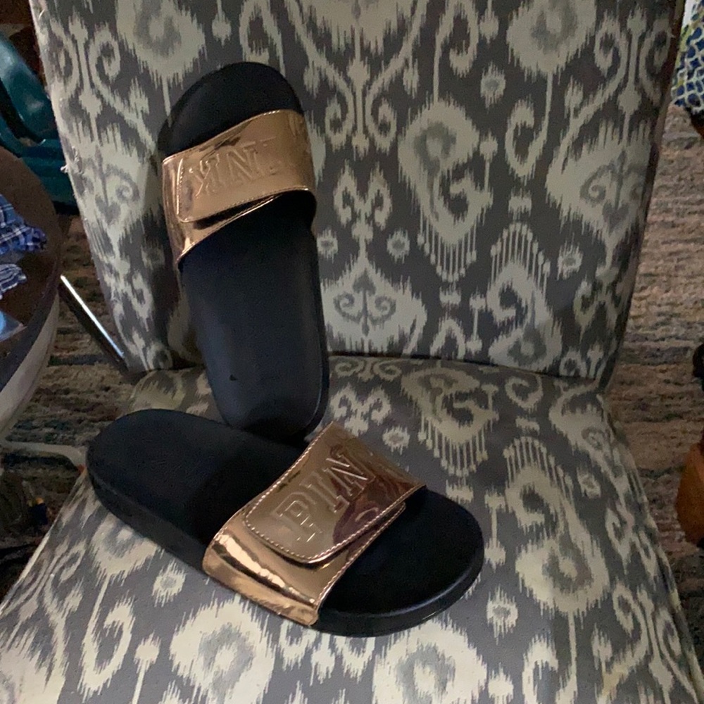 Rose Gold Pink Slide On Flip Flops